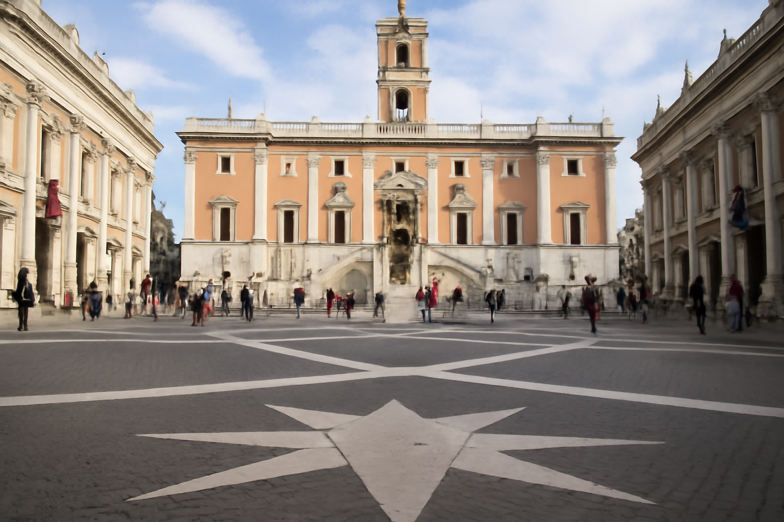 place capitole à Rome, vue depuis l’esplanade avec la perspective et les palais sous la lumière du matin