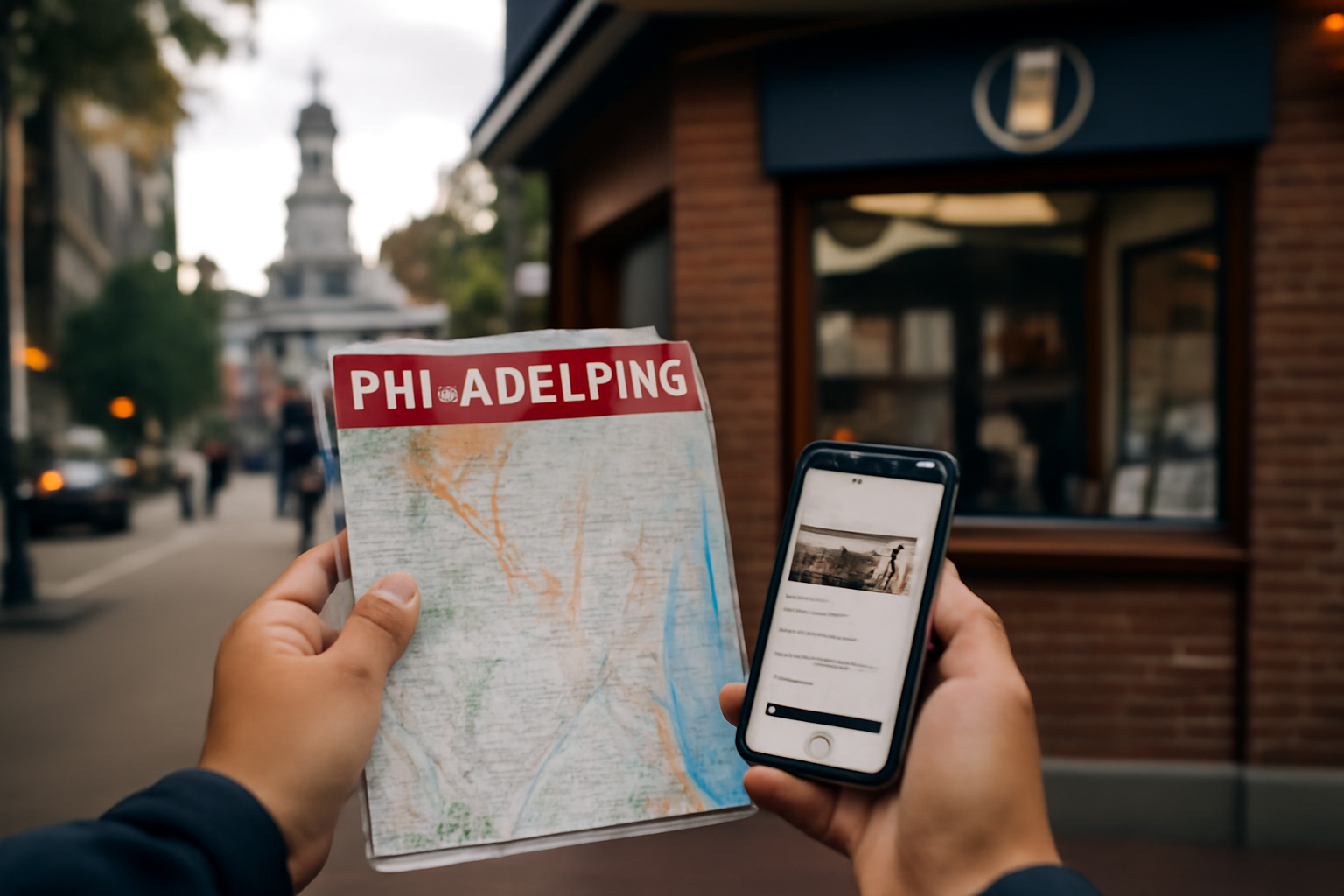 carte Philadelphia devant un guichet d’information touristique à Philadelphie