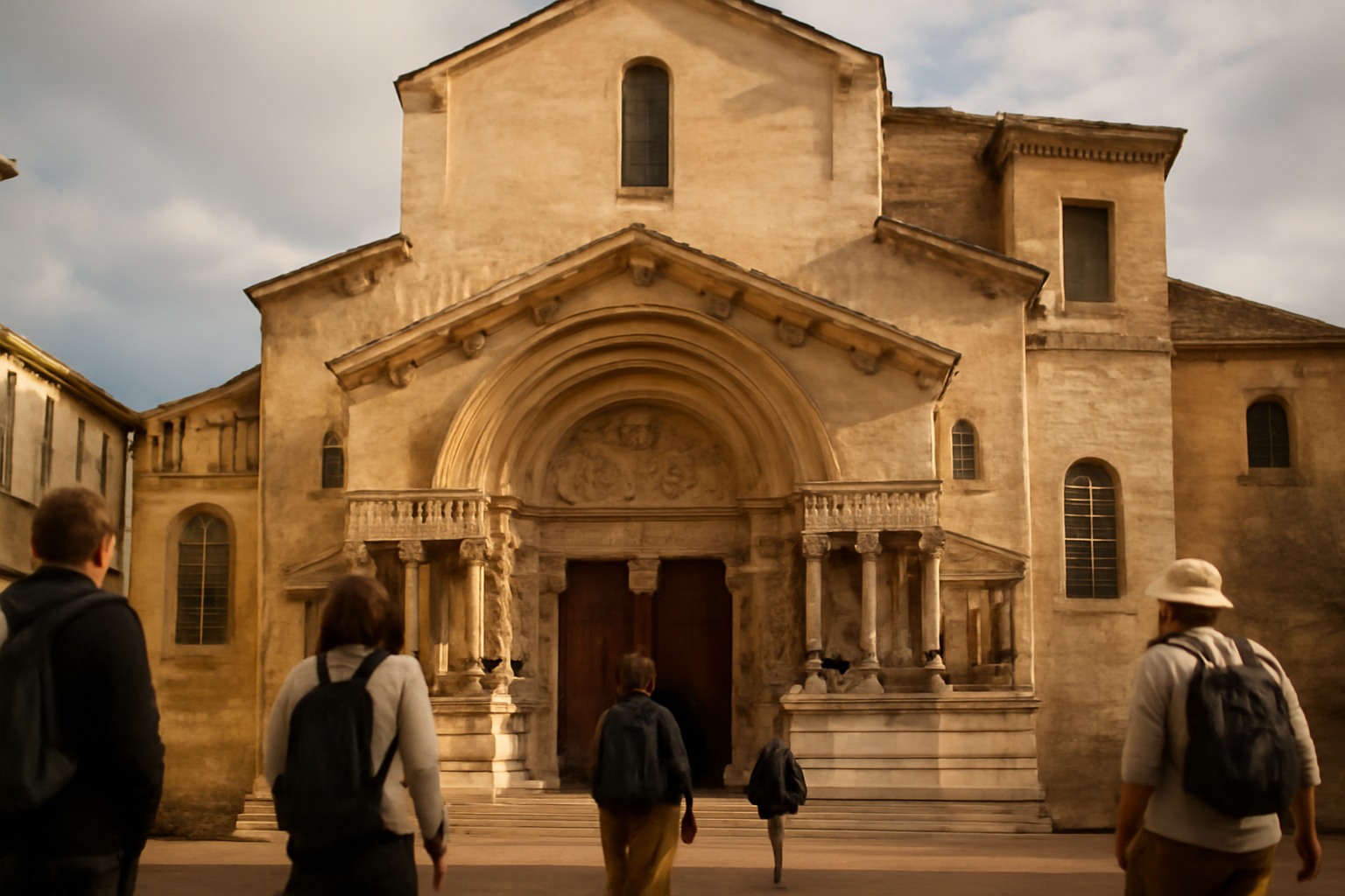 Cathédrale saint trophime d'arles façade romane à Arles, lumière de fin d’après-midi