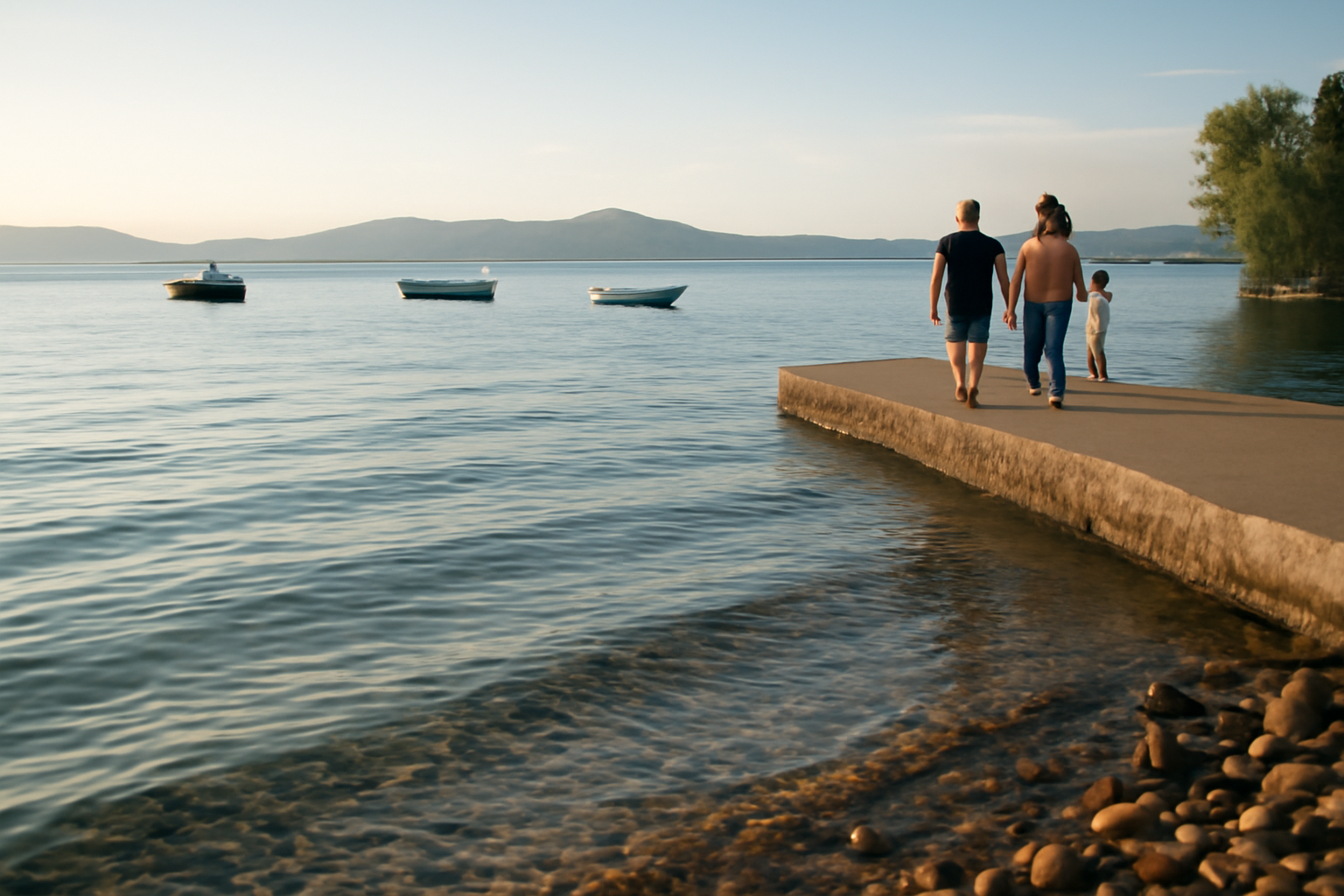 Vue réaliste du lac de Bolsena, eaux claires et villages sur les rives en Italie