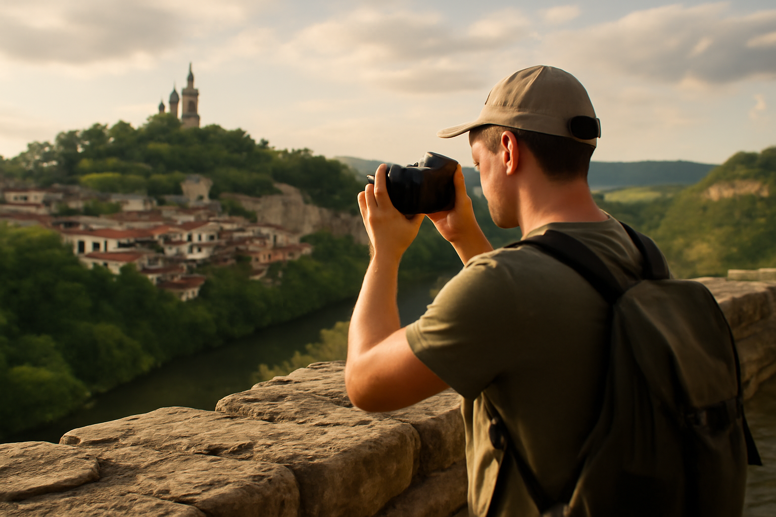 Vue sur la rivière Yantra et les remparts de Veliko Tarnovo, Bulgarie