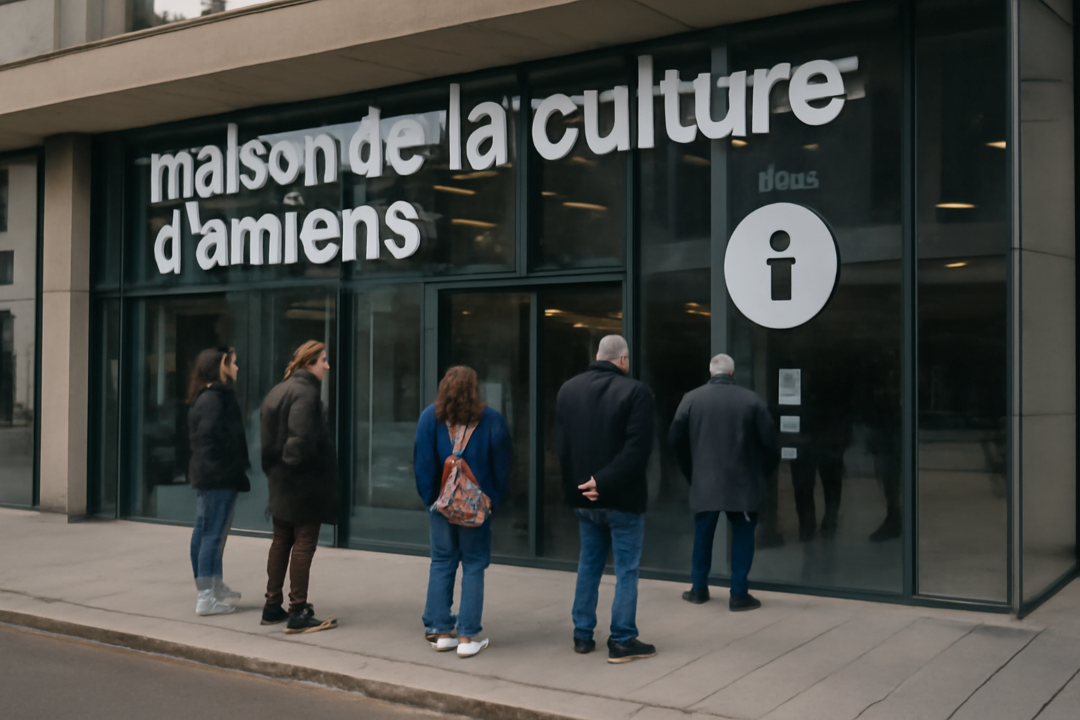 Façade de la maison de la culture d'amiens à Amiens, entrée et signalétique