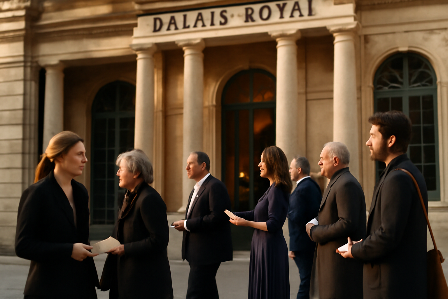Comédie-Française au Palais-Royal : entrée et file de spectateurs