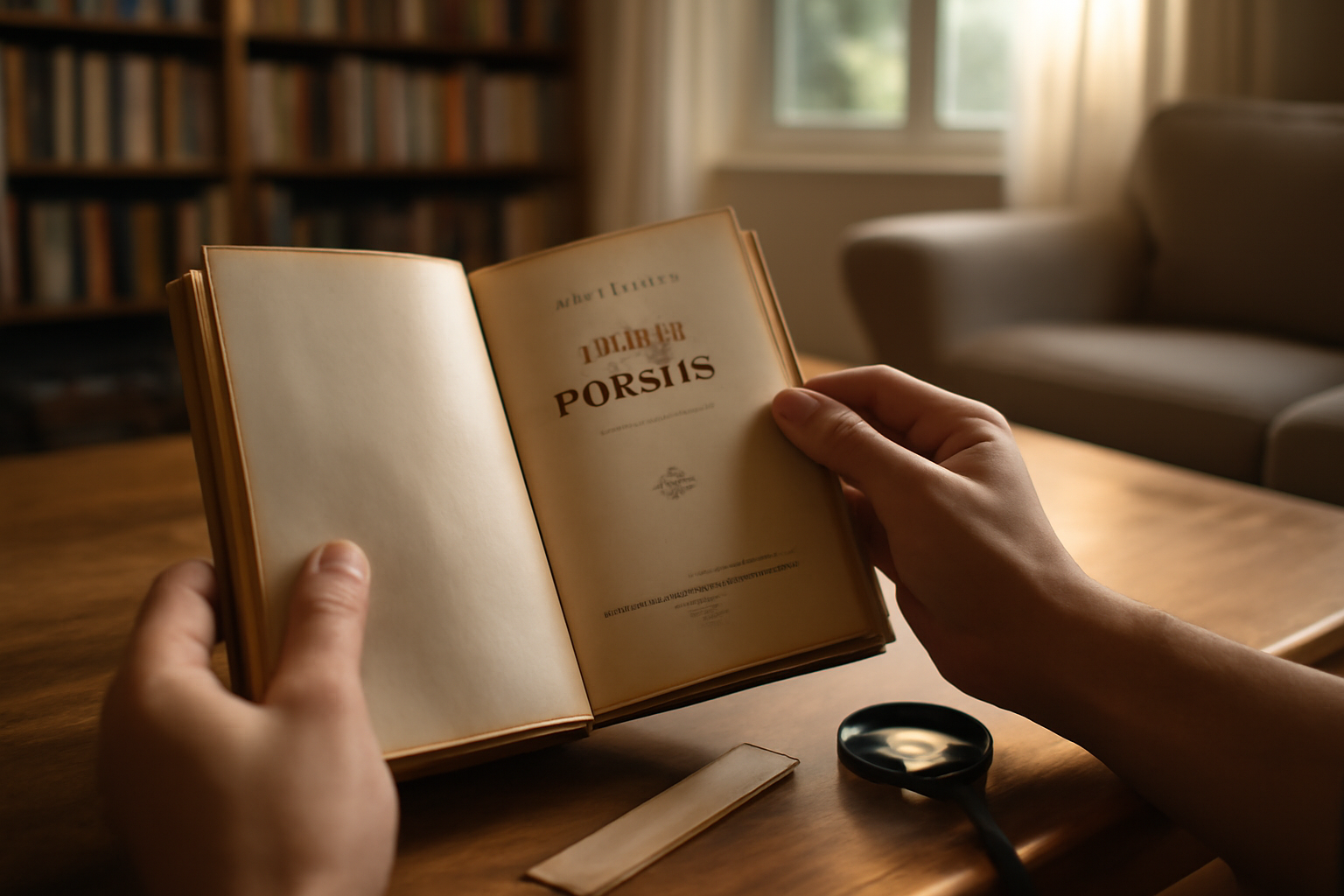Livre ancien de La Fontaine, autres livres par l’auteur de fables de la fontaine, sur une table près d’une bibliothèque