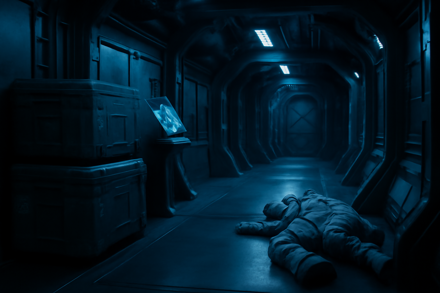 Chronologie alien : vaisseau spatial et artefacts Weyland-Yutani dans une scène réaliste