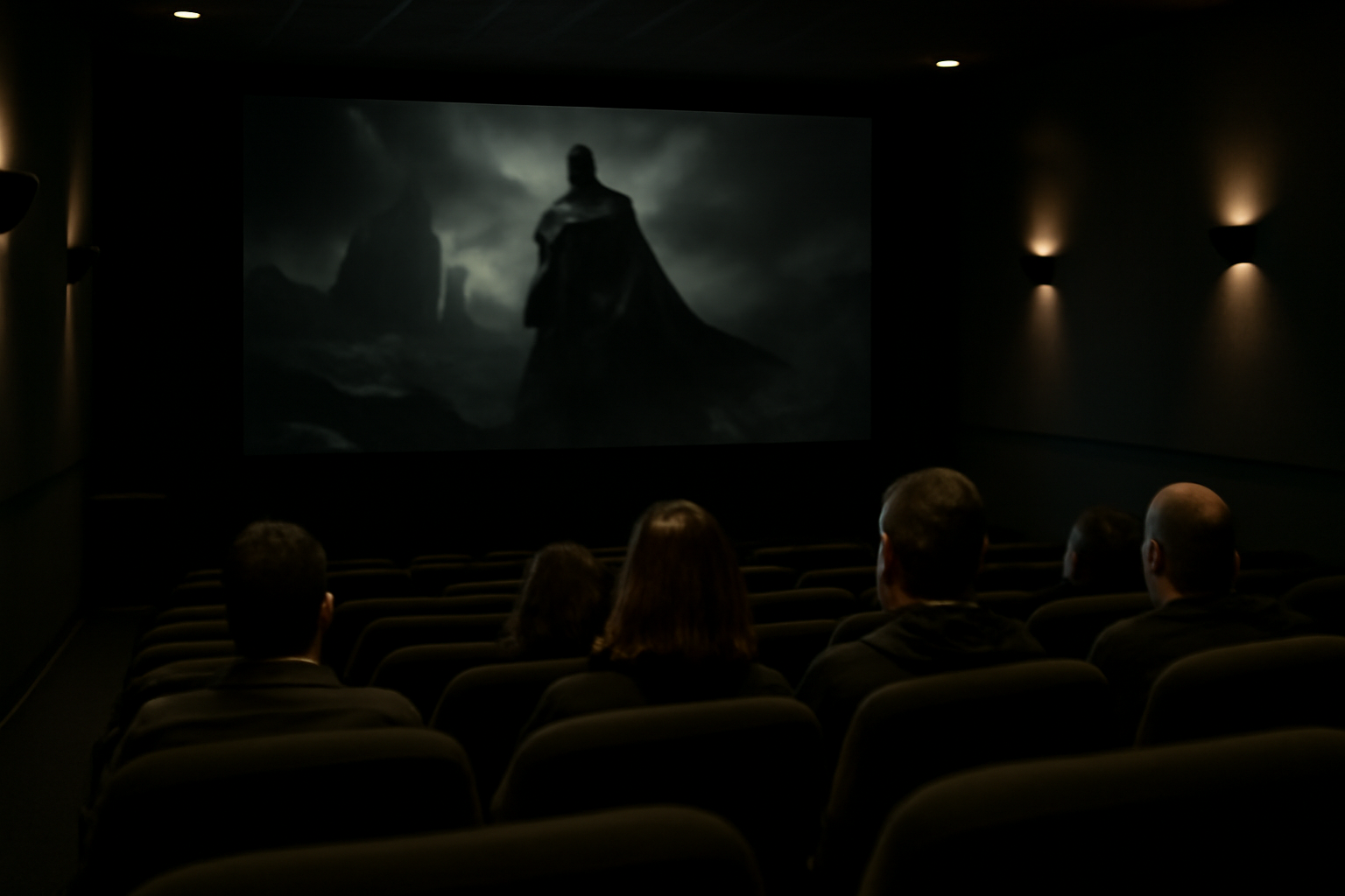 justice league 2 : affiche sombre de l’univers de Zack Snyder, au cinéma, public regardant une scène