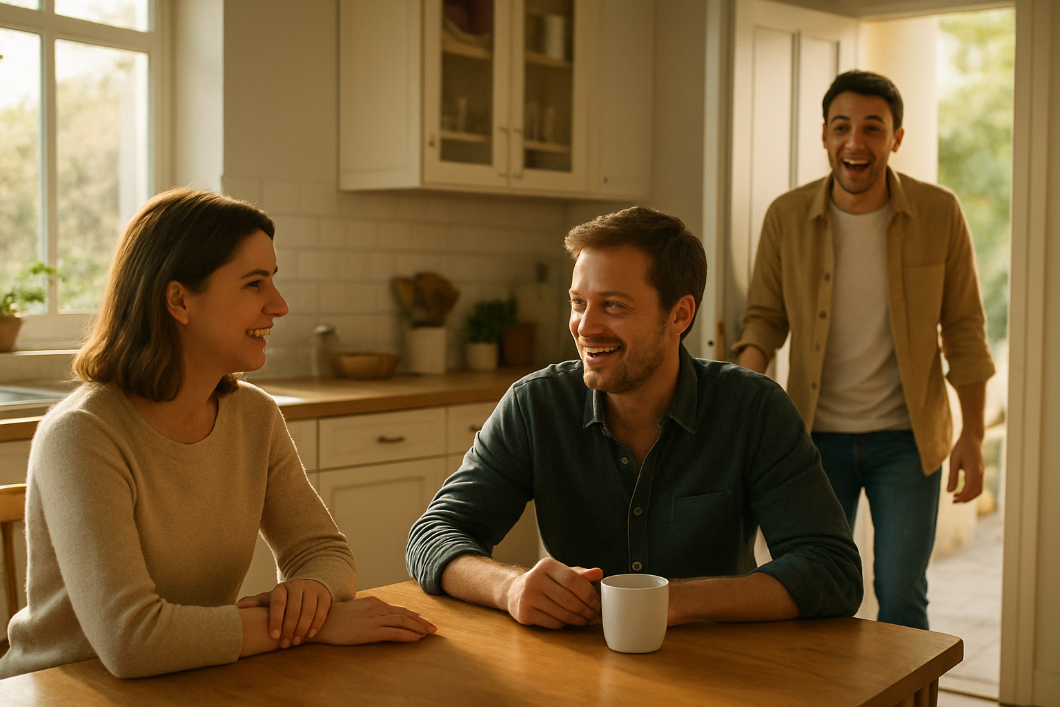 Conversation à la cuisine : une personne vient d’entrer pendant qu’on parle d’elle, ambiance familiale